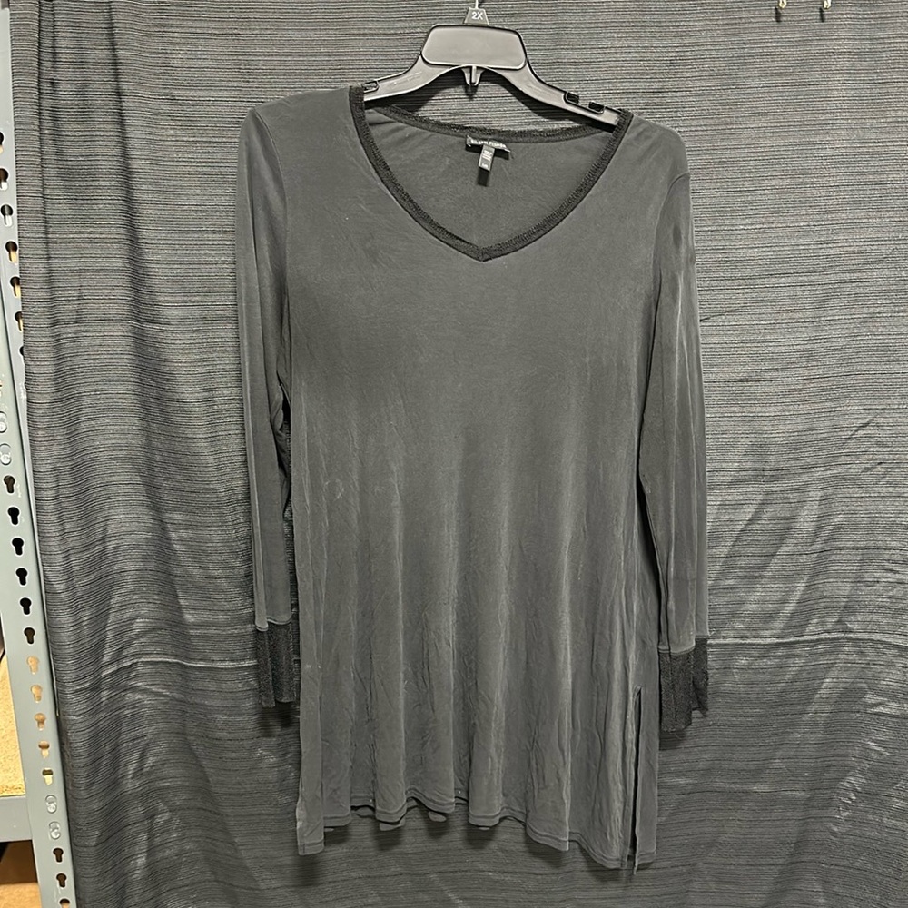 Eileen Fisher women’s black Asymmetric Jersey Knit Tunic top / Size L /Box 19-21